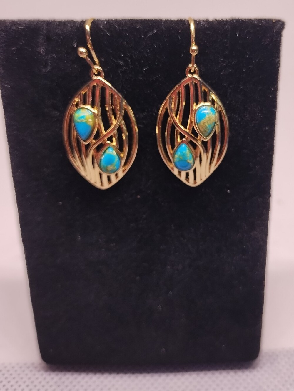 Turquoise Earrings Golden Leaf Women's Dangle Jewelry New G28